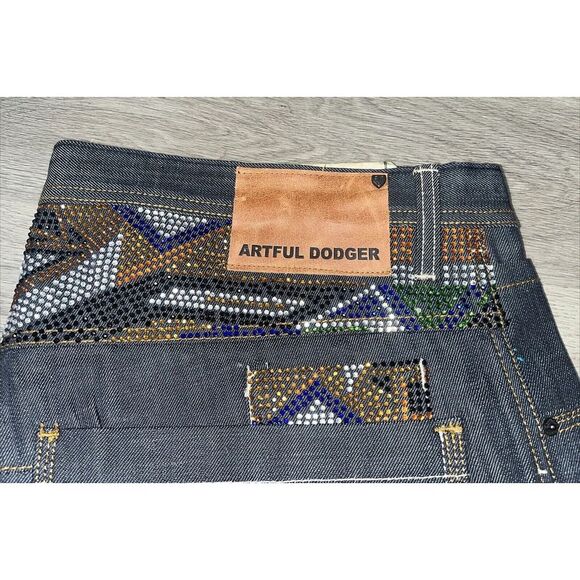 NEW Deadstock Y2K Artful Dodger Mens Jeans Embroidered & Bejeweled Size 42x35 - Picture 2 of 16